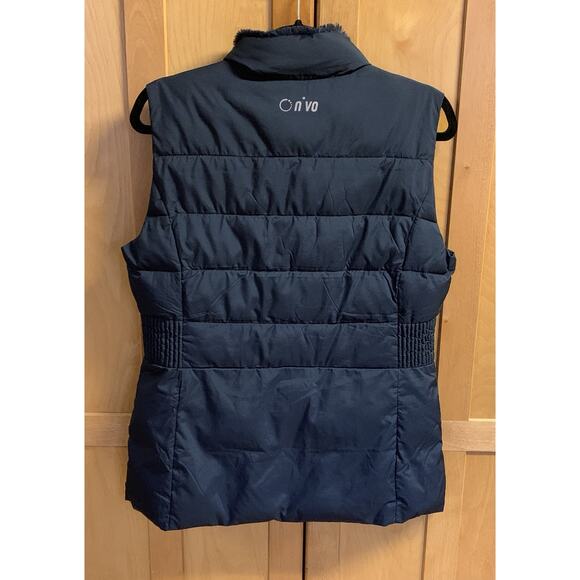 Womens Medium NVO Navy Blue Golf Vest with Zipper, Snaps and Faux Fur Trim Colla - Picture 10 of 13